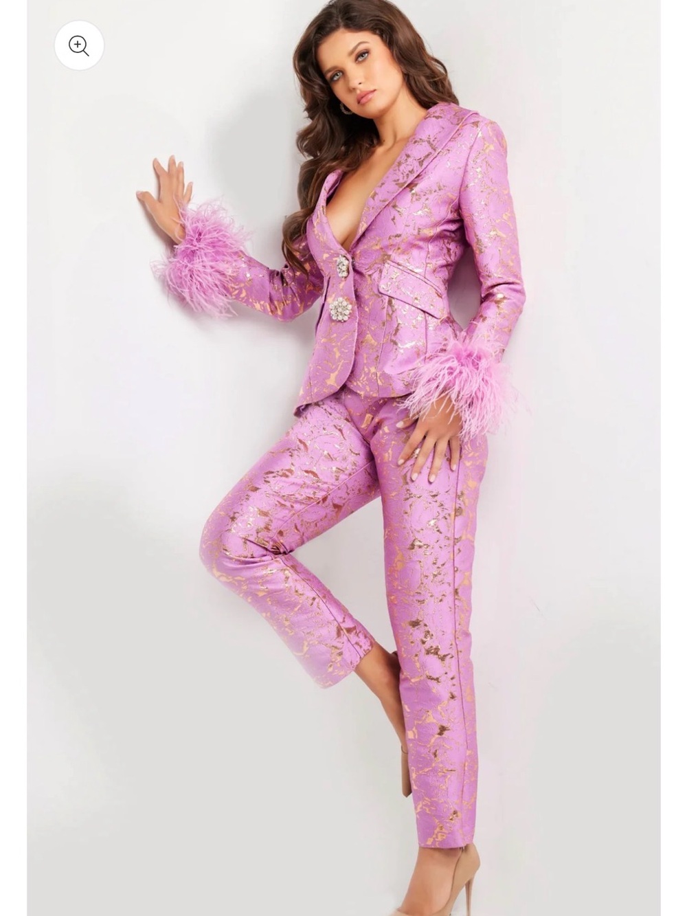 JOVANI ✨ Lavender Gold Feather Cuffs Pant Suit 24621 Sz 12 - Picture 16 of 16